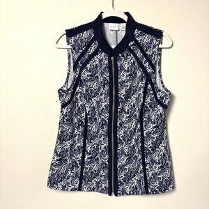 Chicos Weekends Sleeveless Full Zip Top Size M 1 Floral Stretch Golf Pickleball